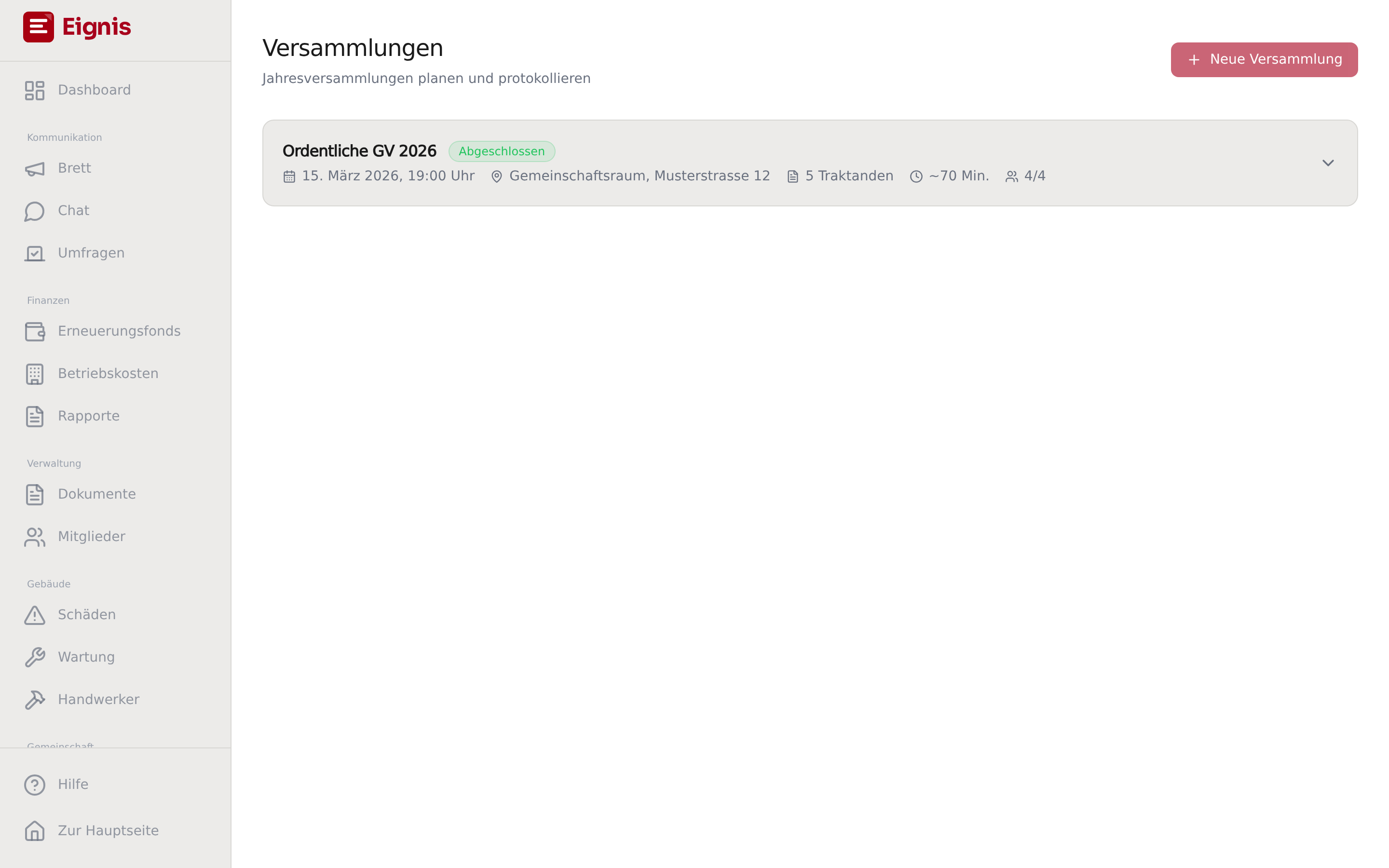 Eignis — Versammlungen
